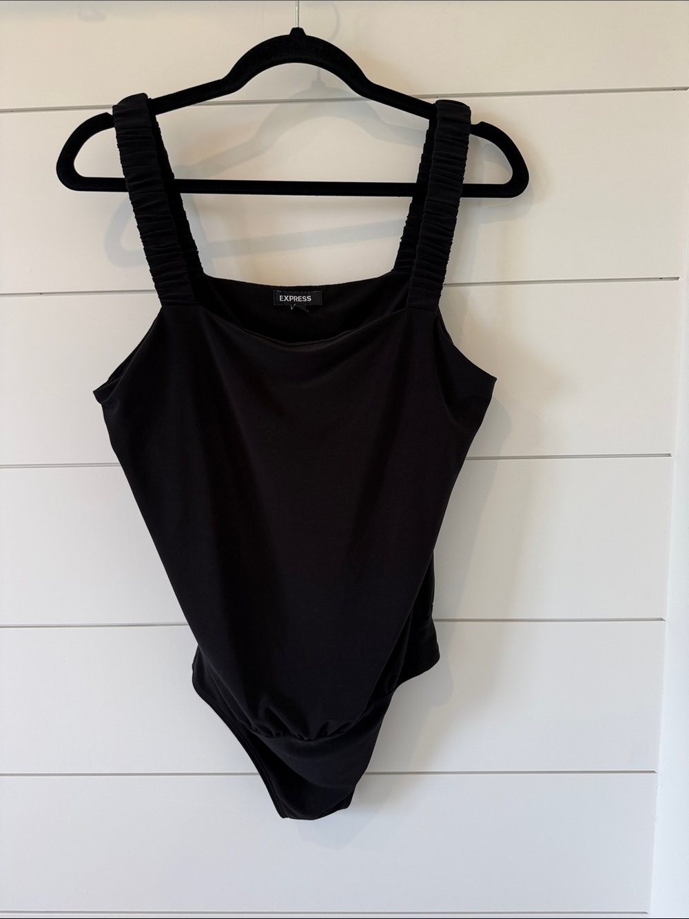 Express Black Ruched-Strap One-Piece Bodysuit size M